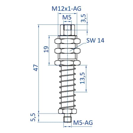 Fipa Spring leveler, travel = 10 mm, M5-male 50.121
